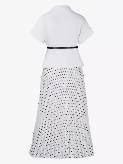 Two Piece Sets Black Casual Polka Dot Street Wear Turndown Collar Short Sleeves Skirt Set