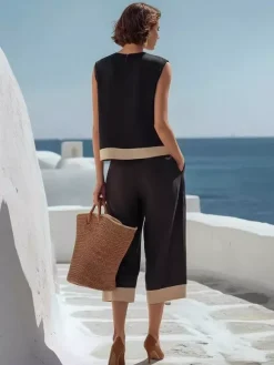 Two Piece Sets Black Casual Street Wear Jewel Neck Sleeveless Pant Top Set