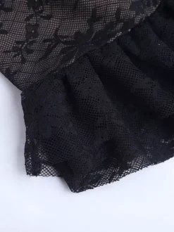 Two Piece Sets Black Lace Chic Straps Backless Neck Short Sleeves Skirt Set