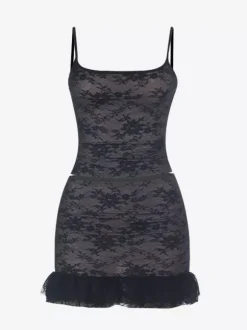 Two Piece Sets Black Lace Chic Straps Backless Neck Short Sleeves Skirt Set