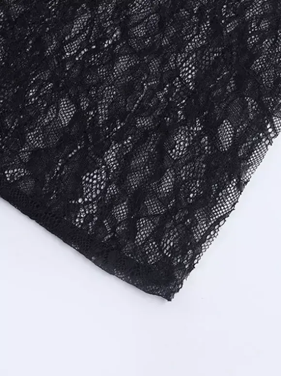 Two Piece Sets Black Party Polyester Lace Casual Straps Neck Sleeveless Skirt Set