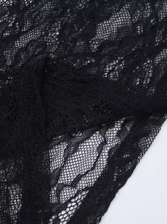 Two Piece Sets Black Party Polyester Lace Casual Straps Neck Sleeveless Skirt Set