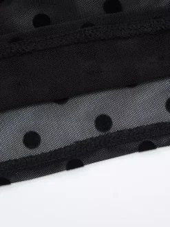 Two Piece Sets Black Polka Dot Sexy Straps Neck Sheer Sleeveless Skirt Set