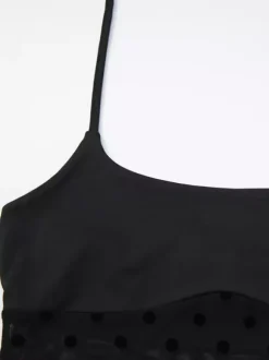 Two Piece Sets Black Polka Dot Sexy Straps Neck Sheer Sleeveless Skirt Set