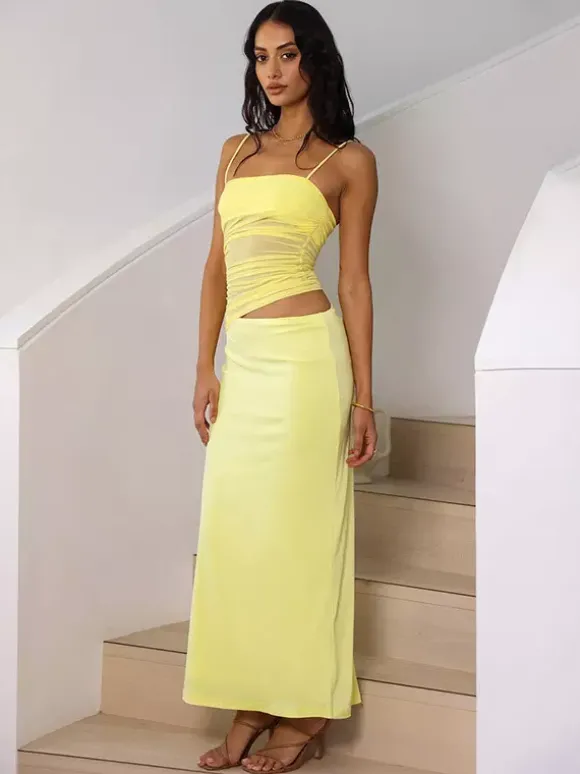 Two Piece Sets Black Street Wear Casual Straps Neck Pleated Sleeveless Top Skirt Set