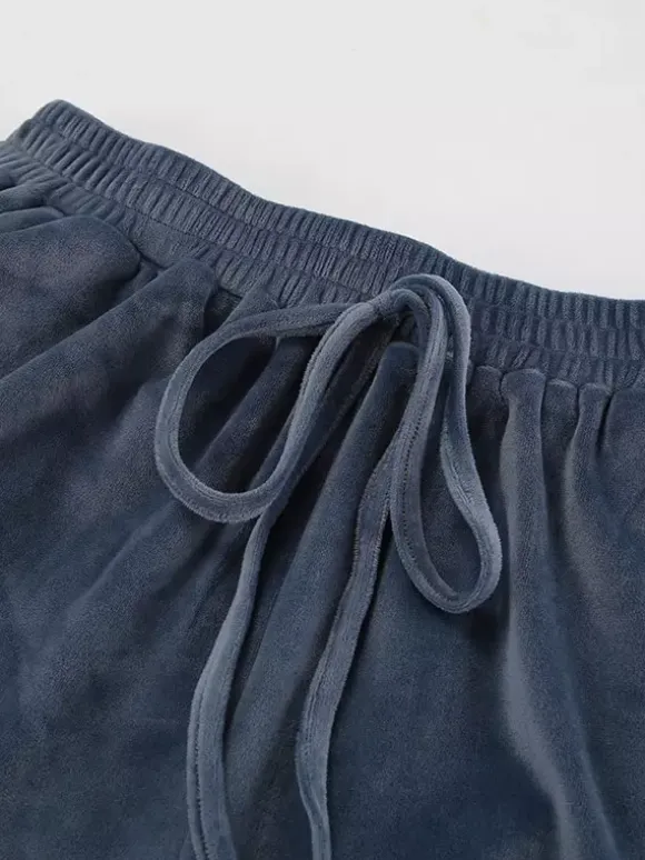 Two Piece Sets Blue Casual Street Wear V-Neck Long Sleeves Pant Set