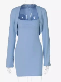 Two Piece Sets Blue Sexy Street Wear Mini Skirt Top Set