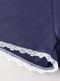 Two Piece Sets Blue Street Wear Bows Straps Neck Sleeveless Pant Set