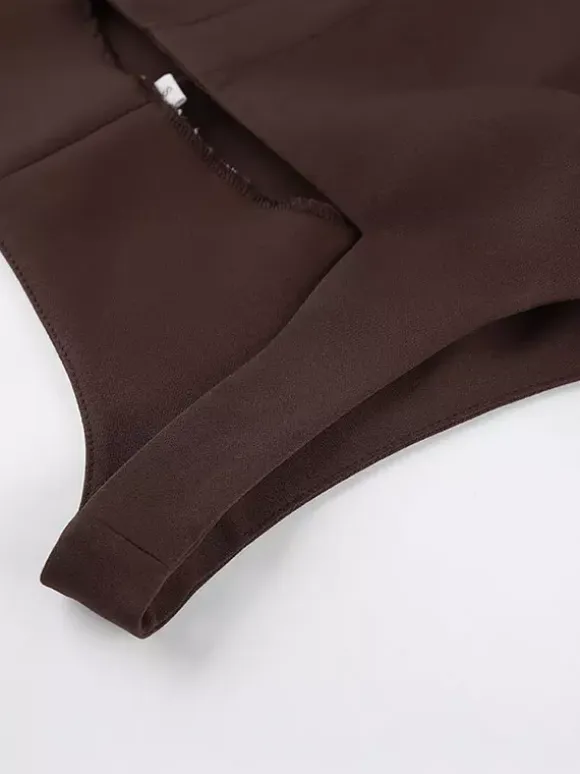 Two Piece Sets Brown Sleeveless Casual Vest Pant Set
