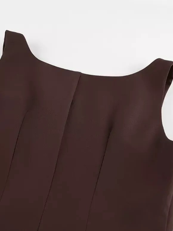 Two Piece Sets Brown Sleeveless Casual Vest Pant Set