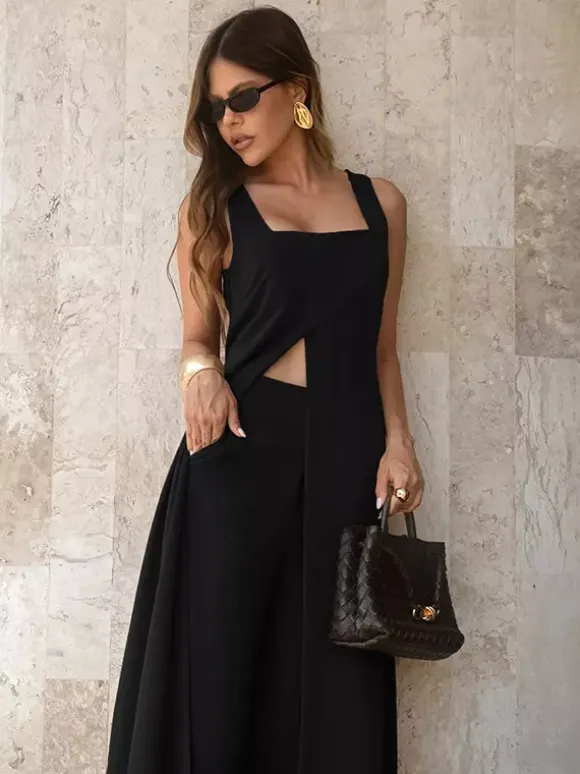 Two Piece Sets Brown Sleeveless Casual Vest Pant Set