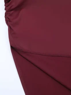 Two Piece Sets Burgundy Chic Dating V-Neck Backless Sleeveless Skirt Set