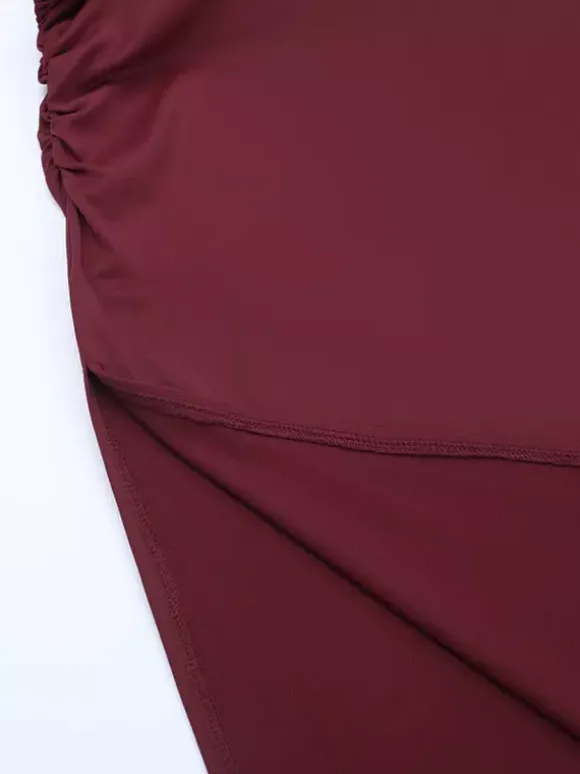 Two Piece Sets Burgundy Chic Dating V-Neck Backless Sleeveless Skirt Set