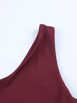 Two Piece Sets Burgundy Chic Dating V-Neck Backless Sleeveless Skirt Set