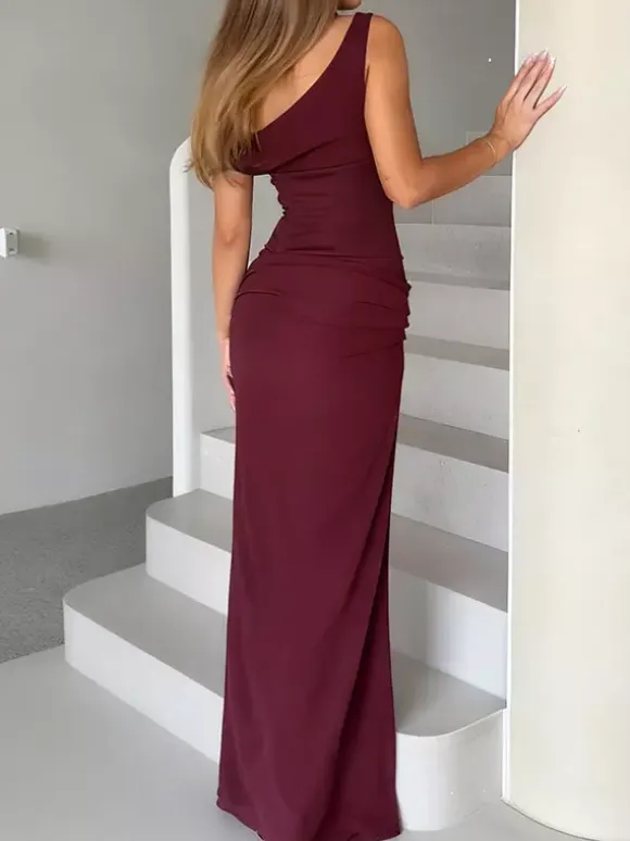 Two Piece Sets Burgundy Chic Dating V-Neck Backless Sleeveless Skirt Set