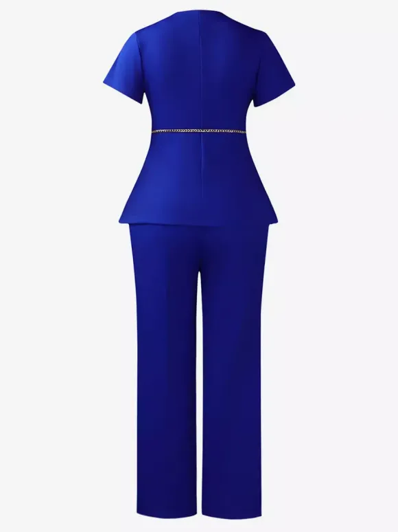 Two Piece Sets Burgundy Chic Daily Casual Chains Polyester V-Neck T-Shirt Sleeves Short Sleeves Pant Set