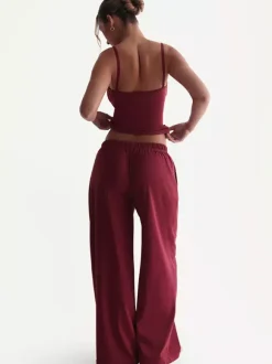Two Piece Sets Burgundy Daily Casual Straps Neck Sleeveless Casual Pant Set