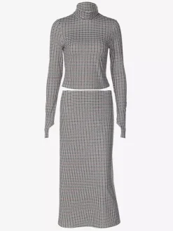 Two Piece Sets Coffee Brown Casual Plaid Daily Casual Long Sleeves Skirt Set