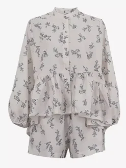 Two Piece Sets Ecru White Chic Printed Street Wear Jewel Neck Puff Sleeves Long Sleeves Pant Set