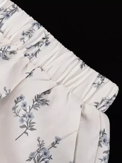 Two Piece Sets Ecru White Chic Printed Street Wear Jewel Neck Puff Sleeves Long Sleeves Pant Set