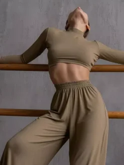Two Piece Sets Gray Casual Party High Collar One Sleeve Long Sleeves Pant Set