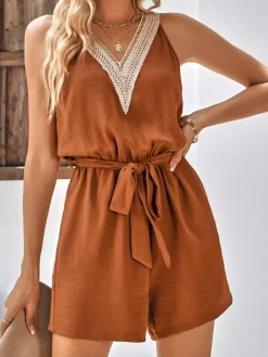 Two Piece Sets Hunter Green Casual Cut Out V-Neck Sleeveless Pant Set