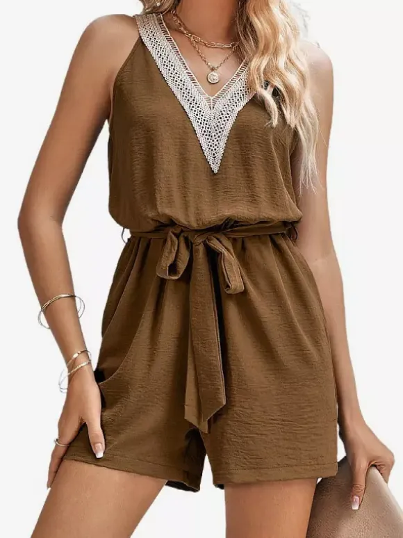 Two Piece Sets Hunter Green Casual Cut Out V-Neck Sleeveless Pant Set