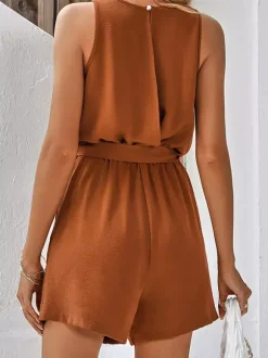 Two Piece Sets Hunter Green Casual Cut Out V-Neck Sleeveless Pant Set