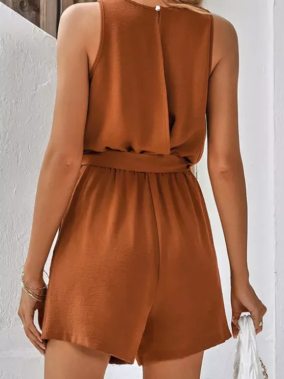 Two Piece Sets Hunter Green Casual Cut Out V-Neck Sleeveless Pant Set