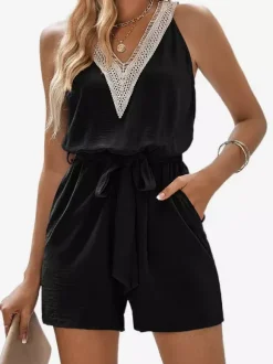 Two Piece Sets Hunter Green Casual Cut Out V-Neck Sleeveless Pant Set