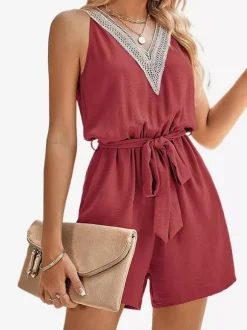 Two Piece Sets Hunter Green Casual Cut Out V-Neck Sleeveless Pant Set