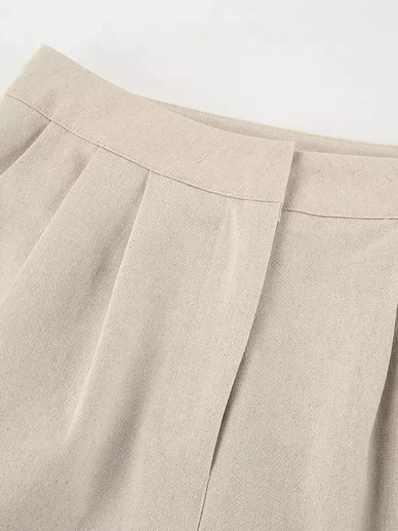 Two Piece Sets Khaki Chic Daily Casual Linen V-Neck Sleeveless Top Pant Set