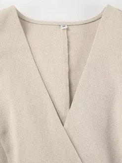 Two Piece Sets Khaki Chic Daily Casual Linen V-Neck Sleeveless Top Pant Set