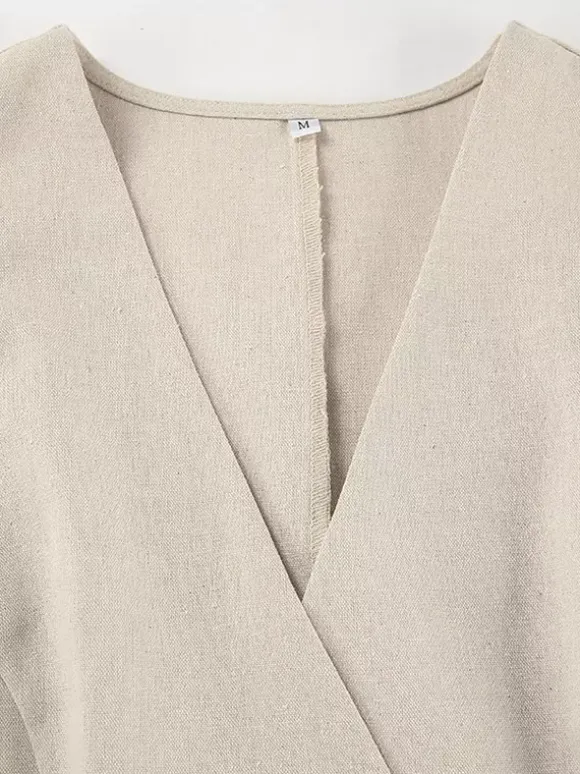Two Piece Sets Khaki Chic Daily Casual Linen V-Neck Sleeveless Top Pant Set