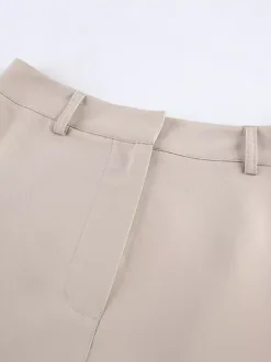 Two Piece Sets Khaki Chic Daily V-Neck Sleeveless Pant Set