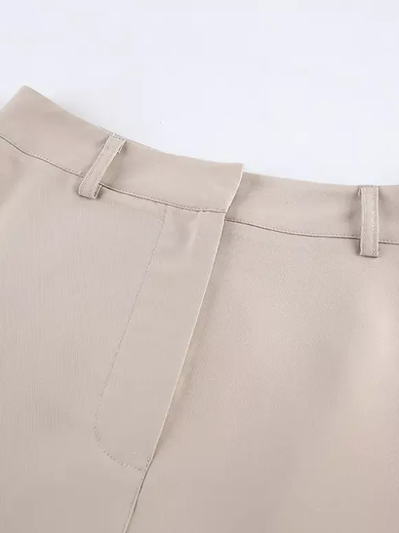 Two Piece Sets Khaki Chic Daily V-Neck Sleeveless Pant Set