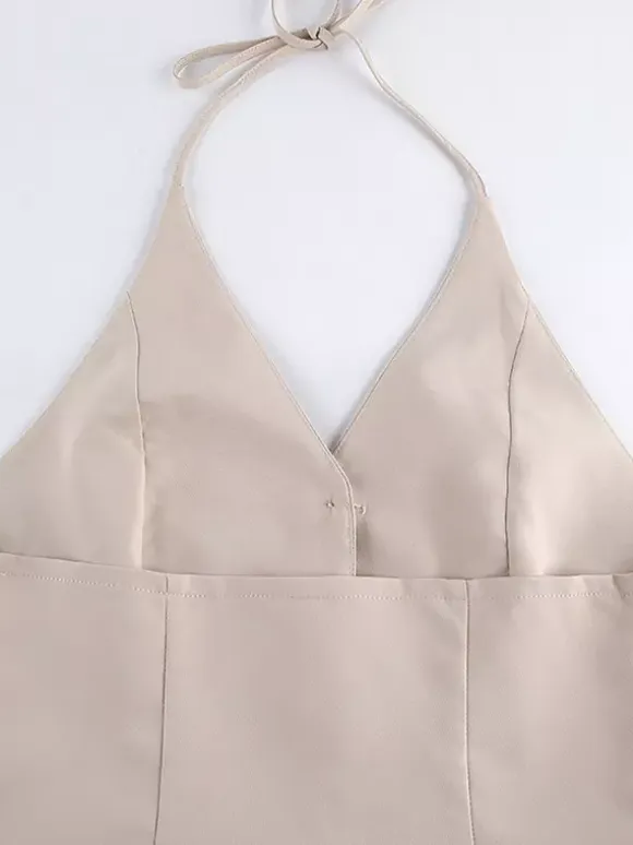 Two Piece Sets Khaki Chic Daily V-Neck Sleeveless Pant Set