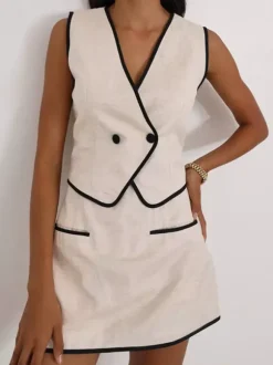 Two Piece Sets Khaki Chic Street Wear Cotton V-Neck Sleeveless Skirt Set