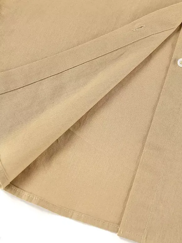 Two Piece Sets Khaki Chic Street Wear Cotton Linen Turndown Collar Long Sleeves Pant Set
