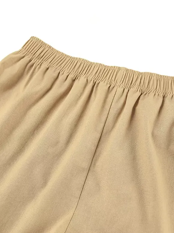 Two Piece Sets Khaki Chic Street Wear Cotton Linen Turndown Collar Long Sleeves Pant Set