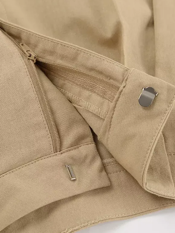 Two Piece Sets Khaki Street Wear V-Neck Sleeveless Top Pant Set