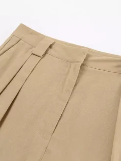 Two Piece Sets Khaki Street Wear V-Neck Sleeveless Top Pant Set