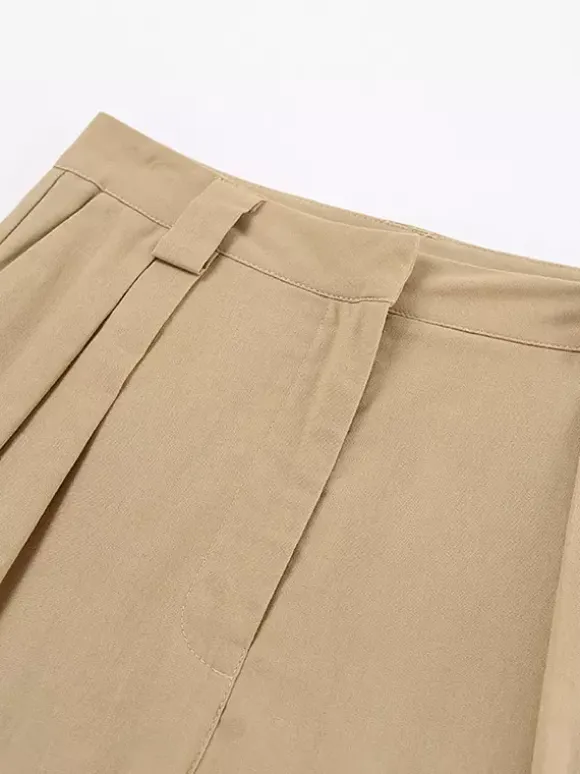 Two Piece Sets Khaki Street Wear V-Neck Sleeveless Top Pant Set