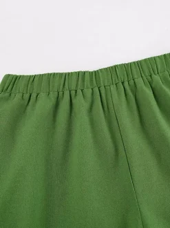 Two Piece Sets Khaki Street Wear Cotton Jewel Neck Sleeveless Chic Pant Set