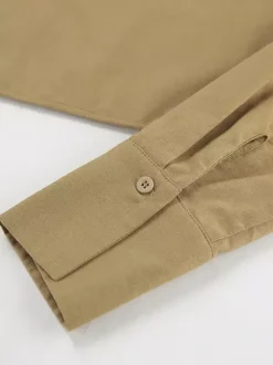 Two Piece Sets Khaki Street Wear Linen Turndown Collar Long Sleeves Pant Set