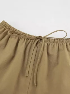 Two Piece Sets Khaki Street Wear Linen Turndown Collar Long Sleeves Pant Set