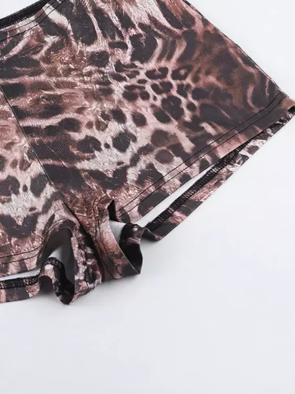 Two Piece Sets Leopard Casual Leopard Print Daily Strapless Long Sleeves Pant Set