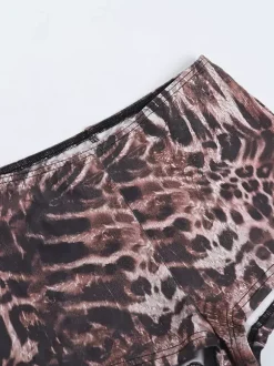 Two Piece Sets Leopard Casual Leopard Print Daily Strapless Long Sleeves Pant Set