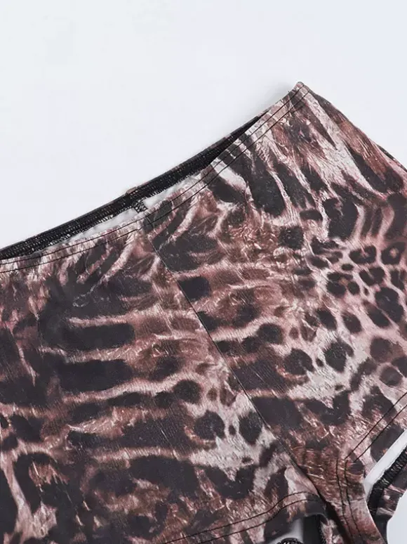 Two Piece Sets Leopard Casual Leopard Print Daily Strapless Long Sleeves Pant Set