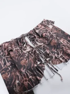 Two Piece Sets Leopard Casual Leopard Print Daily Strapless Long Sleeves Pant Set